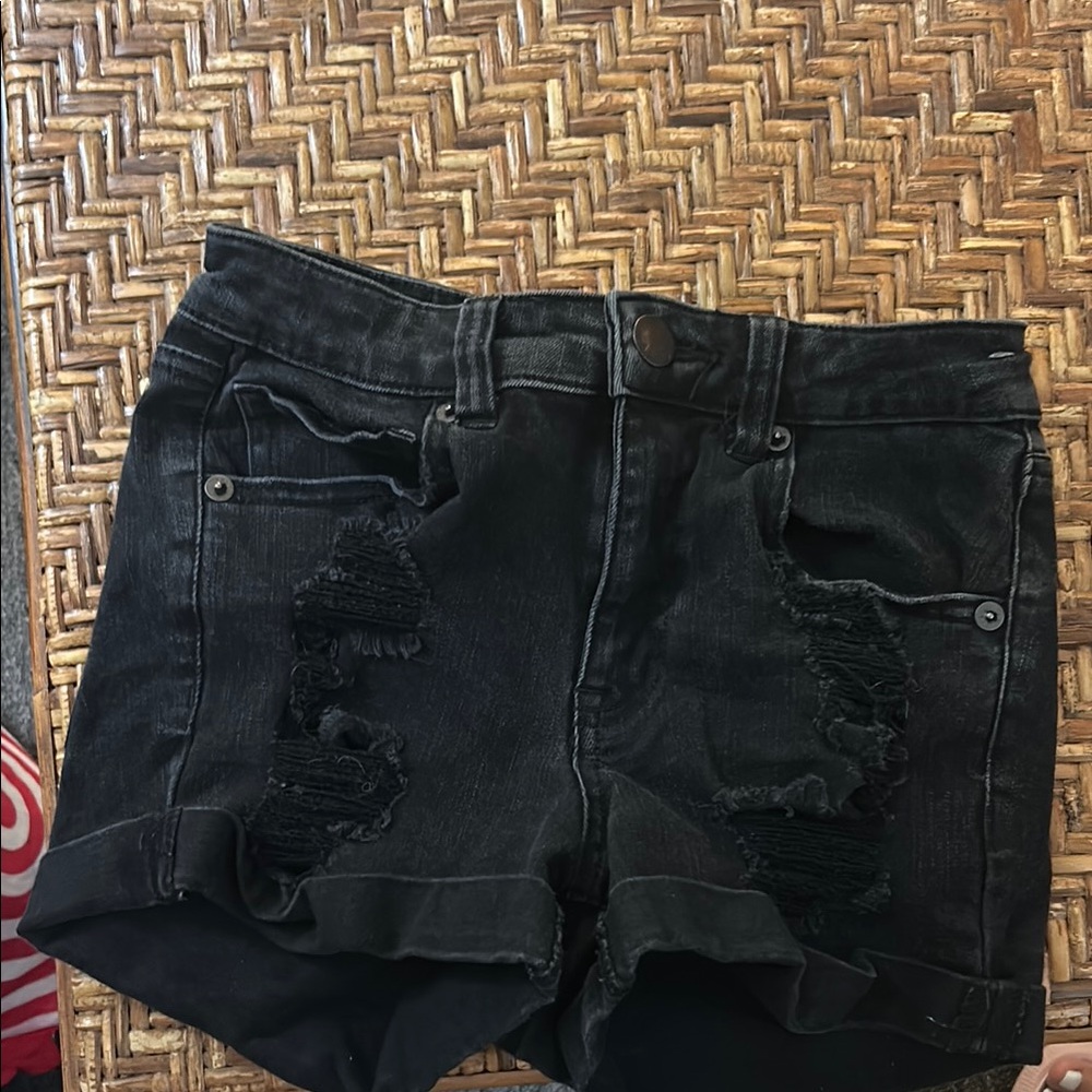 Aeropostale Black Distressed Jean Shorts